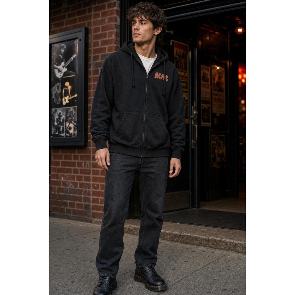 AC/DC Zip Hoodie Men's S Black Band Logo Rocker Grunge READ